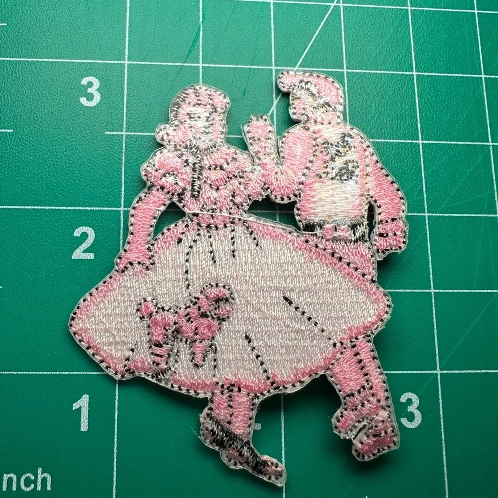 Rock and Roll Couple Patch Embroidered Iron On Patch Pink Poodle Skirt 50s Dance